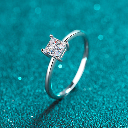 PT950 Plated S925 Sterling Silver Princess Cut Ring | 0.6ct Original Ginkgo Design