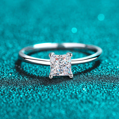 PT950 Plated S925 Sterling Silver Princess Cut Ring | 0.6ct Original Ginkgo Design
