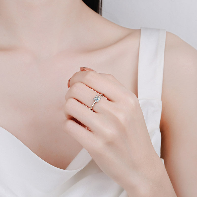 PT950 Plated S925 Sterling Silver Princess Cut Ring | 0.6ct Original Ginkgo Design