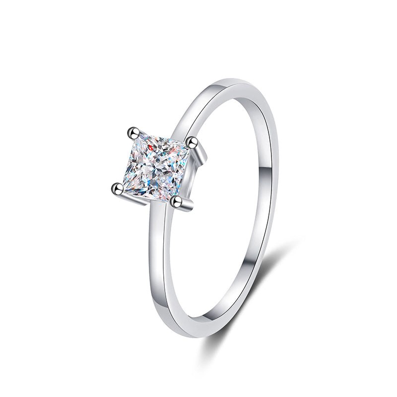 PT950 Plated S925 Sterling Silver Princess Cut Ring | 0.6ct Original Ginkgo Design