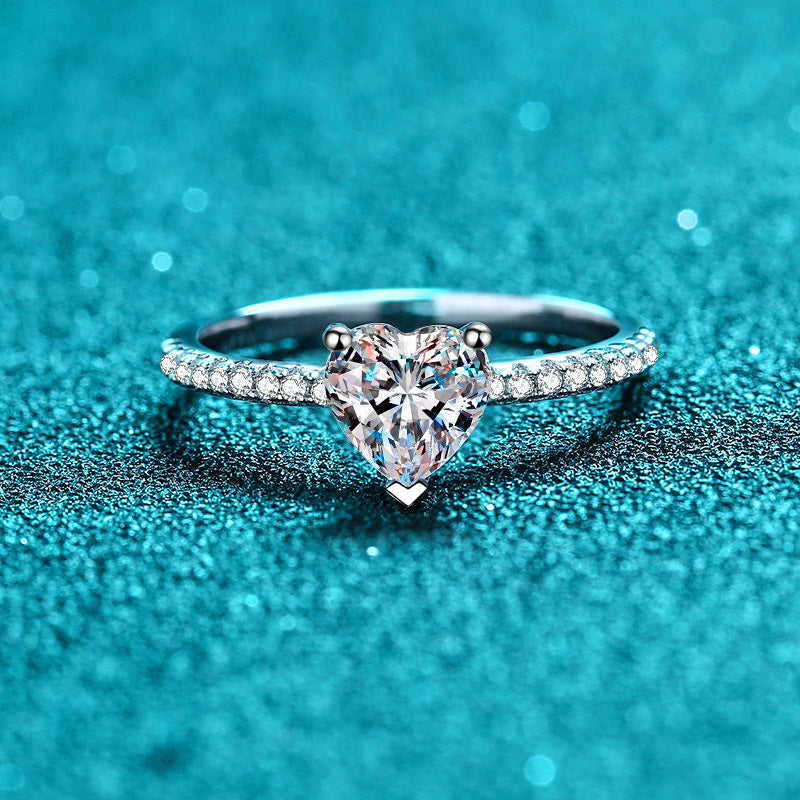 PT950 Gold Plated 925 Sterling Silver Heart-Shaped Moissanite & Zircon Engagement Ring