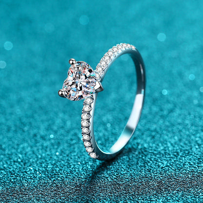 PT950 Gold Plated 925 Sterling Silver Heart-Shaped Moissanite & Zircon Engagement Ring