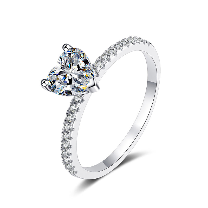 PT950 Gold Plated 925 Sterling Silver Heart-Shaped Moissanite & Zircon Engagement Ring