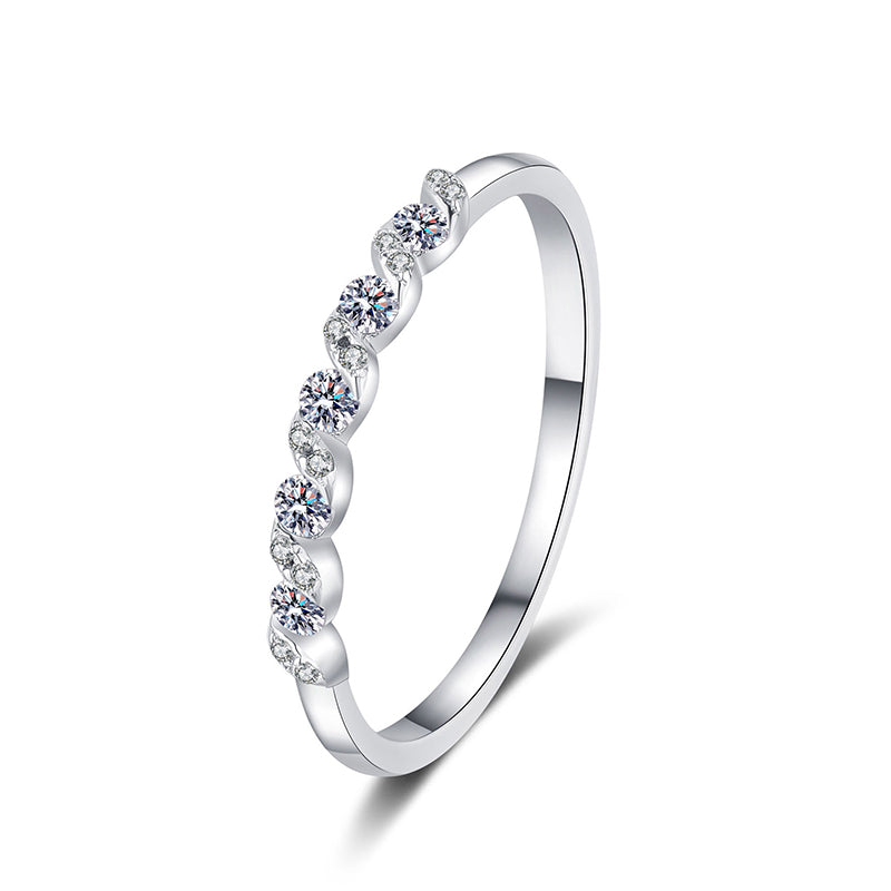 PT950 Plated 925 Sterling Silver Wave Ring with 0.198ct Moissanite | Minimalist Water Ripple Design