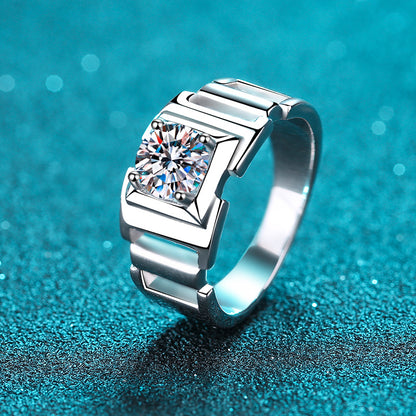 PT950 Plated S925 Sterling Silver Men's Ring | 1ct Moissanite with Floral Design
