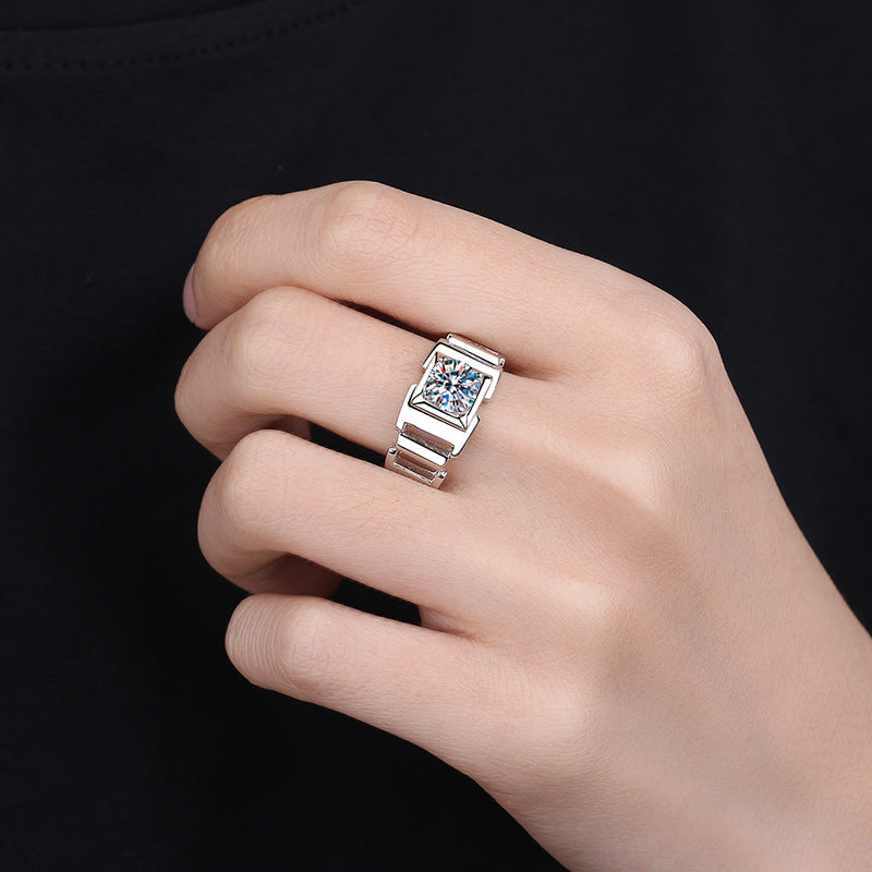 PT950 Plated S925 Sterling Silver Men's Ring | 1ct Moissanite with Floral Design