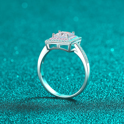 PT950 Rose Gold Plated Sugar Cube Ring - 925 Sterling Silver Geometric Moissanite Solitaire