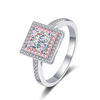 PT950 Rose Gold Plated Sugar Cube Ring - 925 Sterling Silver Geometric Moissanite Solitaire