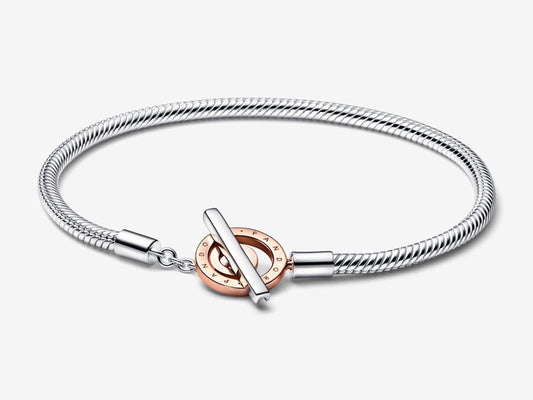 Two-tone Logo T-Bar Snake Chain Bracelet