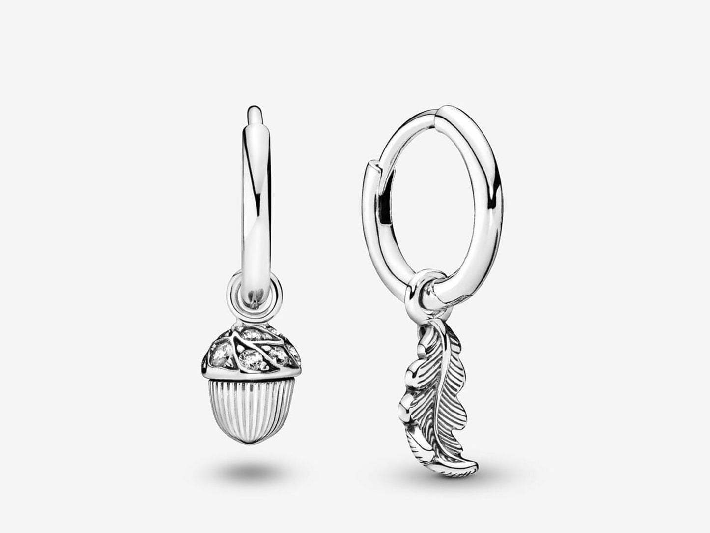 Acorn & Leaf Silver Elegance Hoop Earrings
