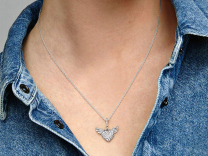 Pavé Heart and Angel Wings Necklace