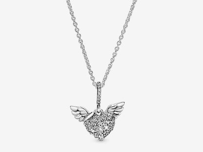Pavé Heart and Angel Wings Necklace