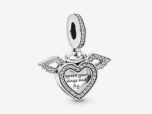 Heart and Angel Wings Dangle Charm