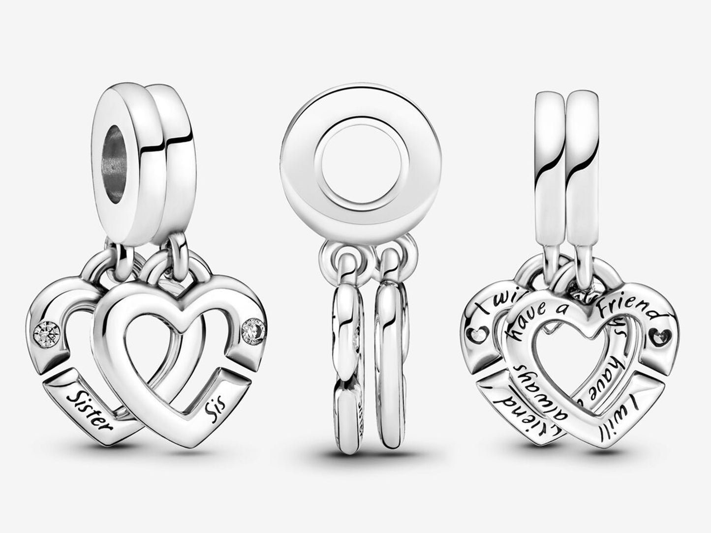 Linked Sister Hearts Split Dangle Charm