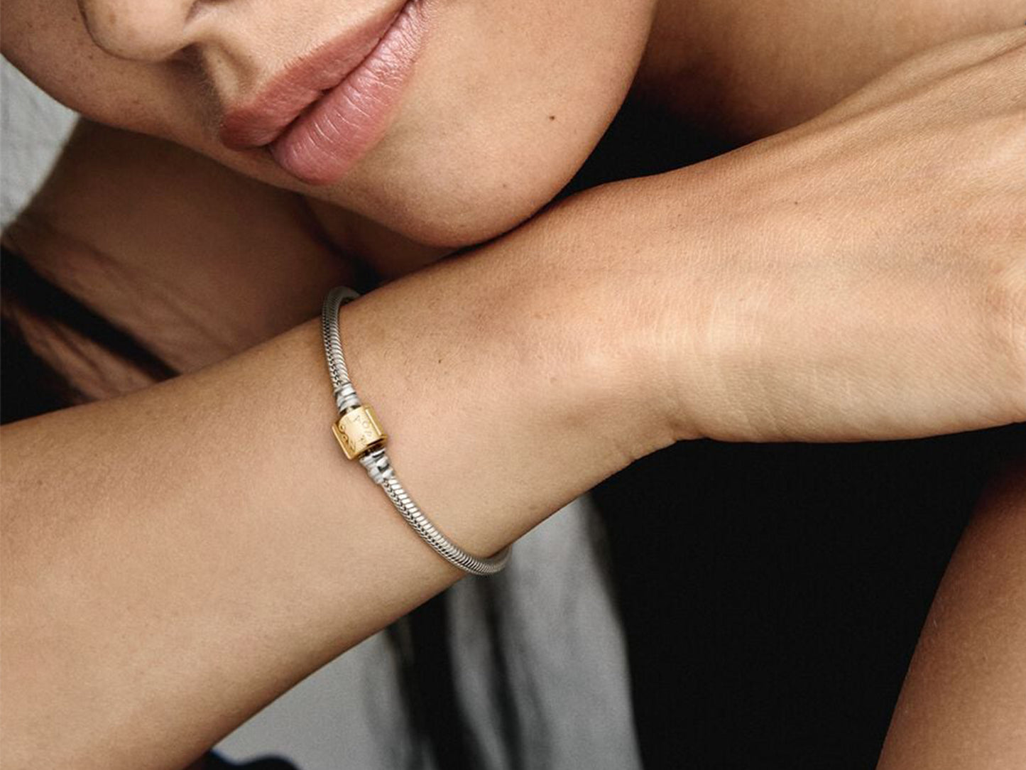 Two-tone Barrel Clasp Snake Chain Bracelet