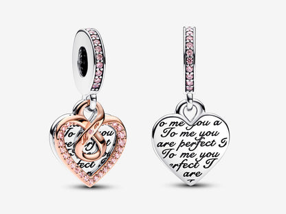 Two-tone Infinity Heart Double Dangle Charm