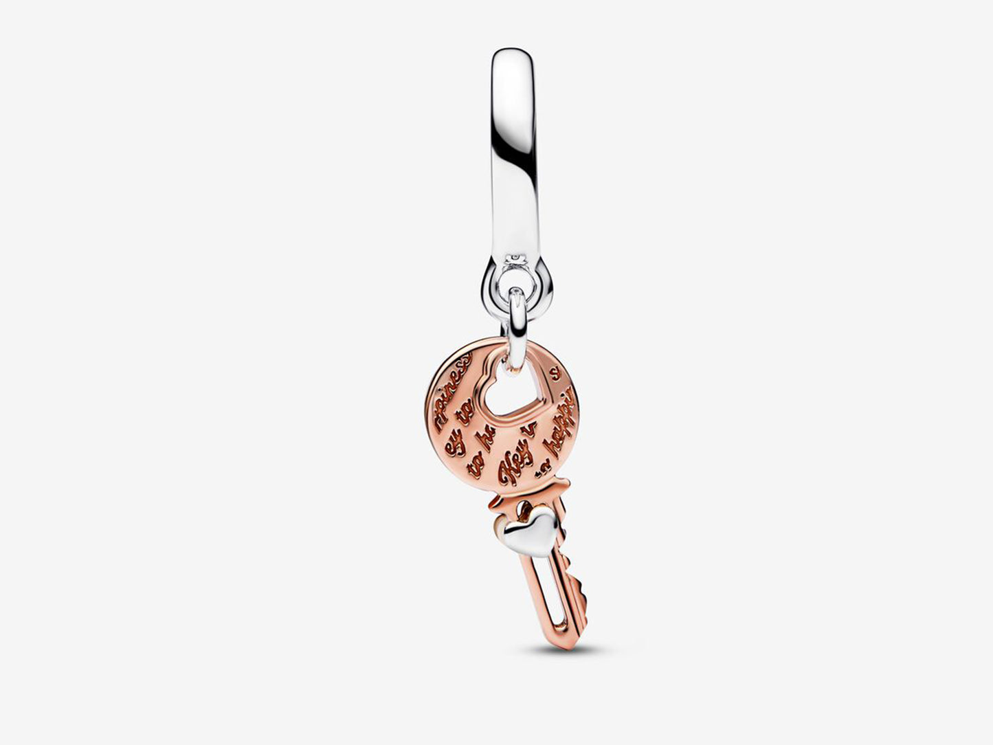 Two-tone key & Sliding Heart Dangle Charm