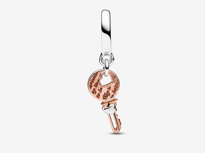 Two-tone key & Sliding Heart Dangle Charm