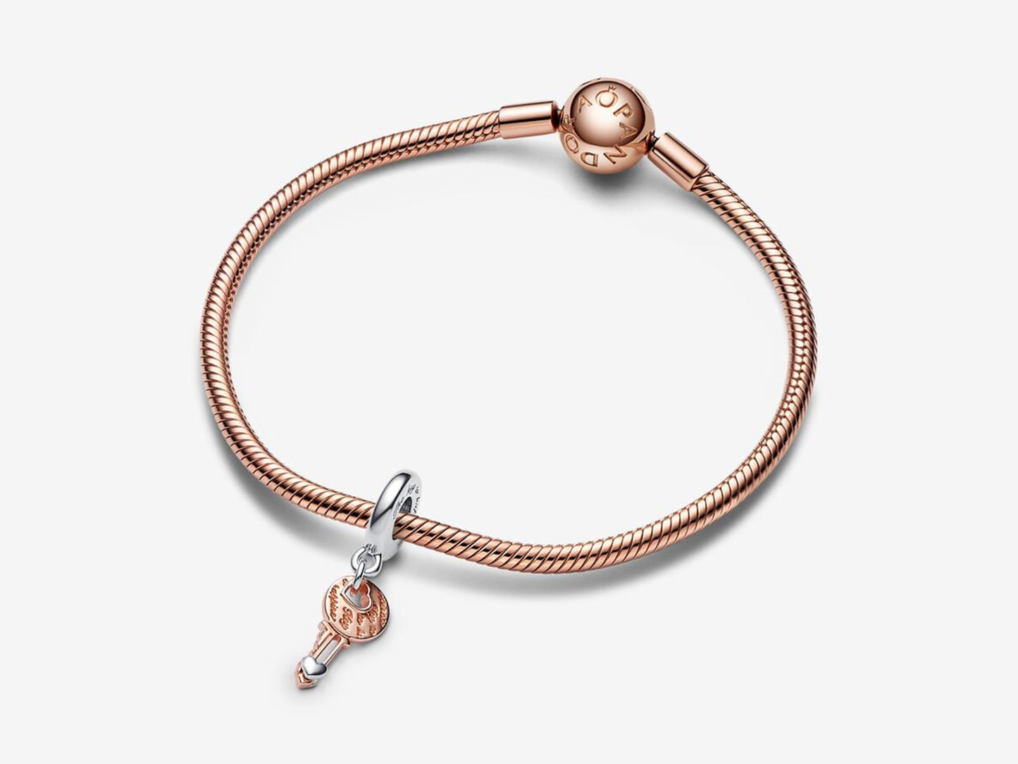 Two-tone key & Sliding Heart Dangle Charm