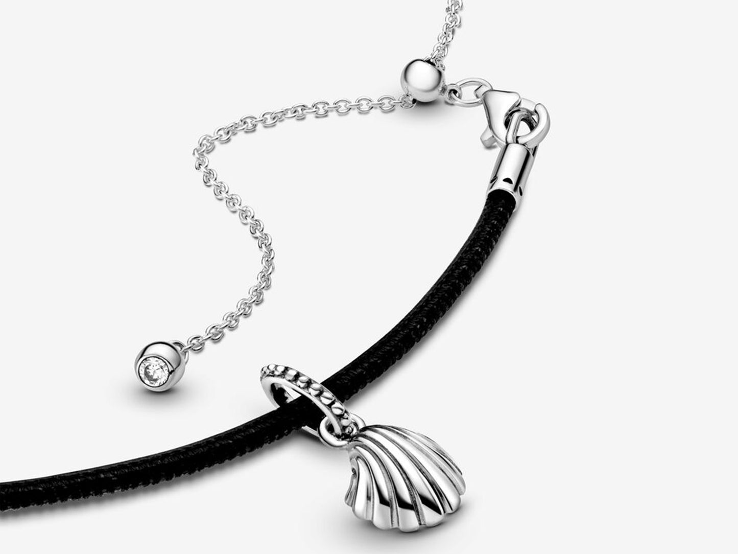 Black Leather Seashell Necklace