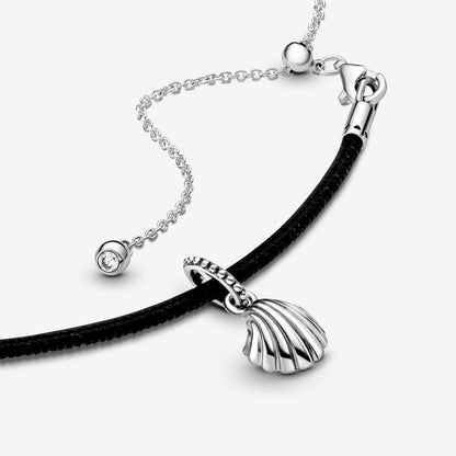 Black Leather Seashell Necklace