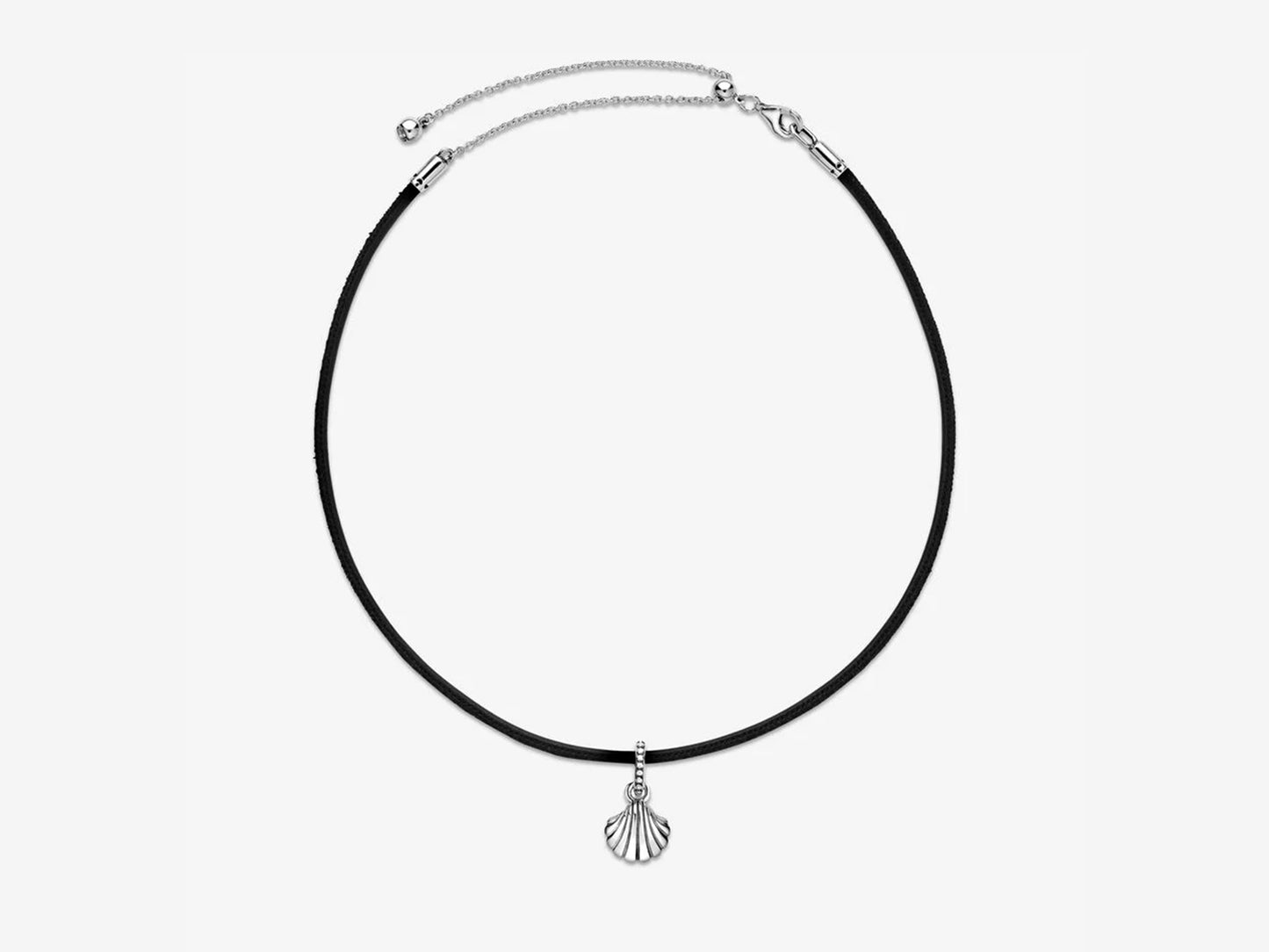 Black Leather Seashell Necklace