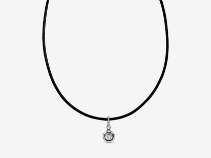 Black Leather Seashell Necklace