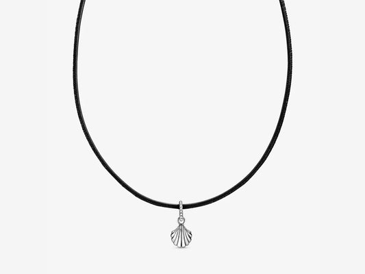 Black Leather Seashell Necklace