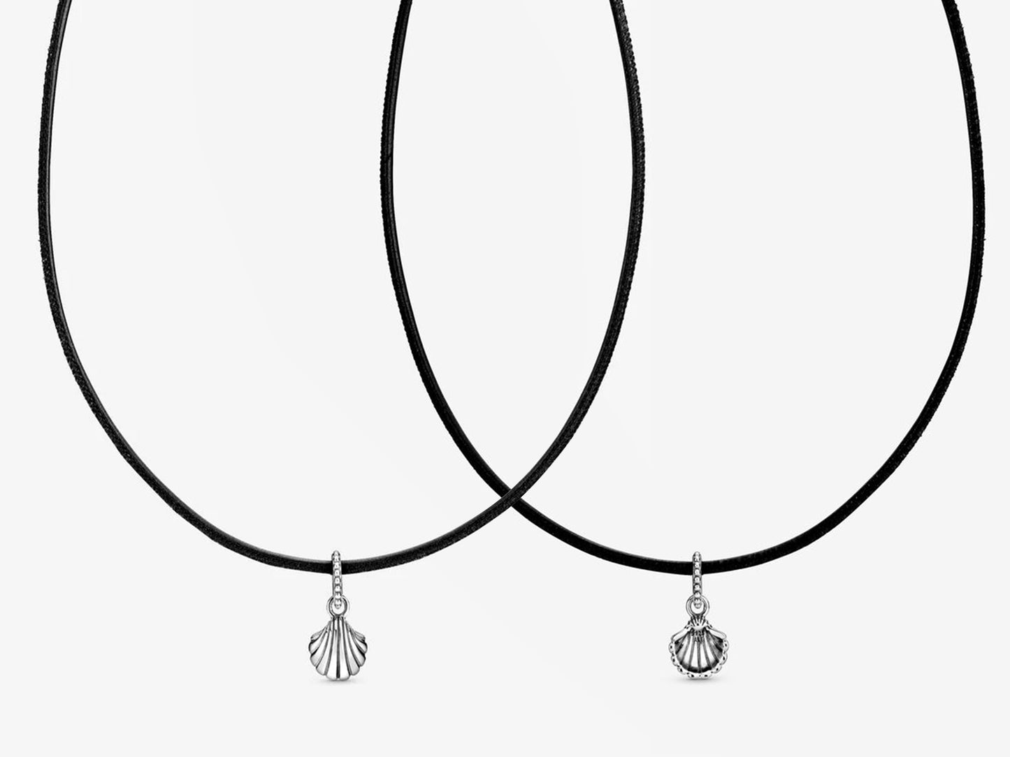 Black Leather Seashell Necklace