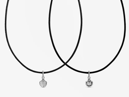 Black Leather Seashell Necklace