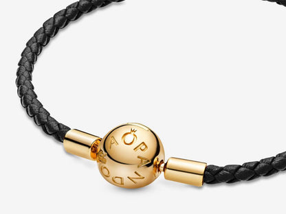 Black Leather Weave Bracelet