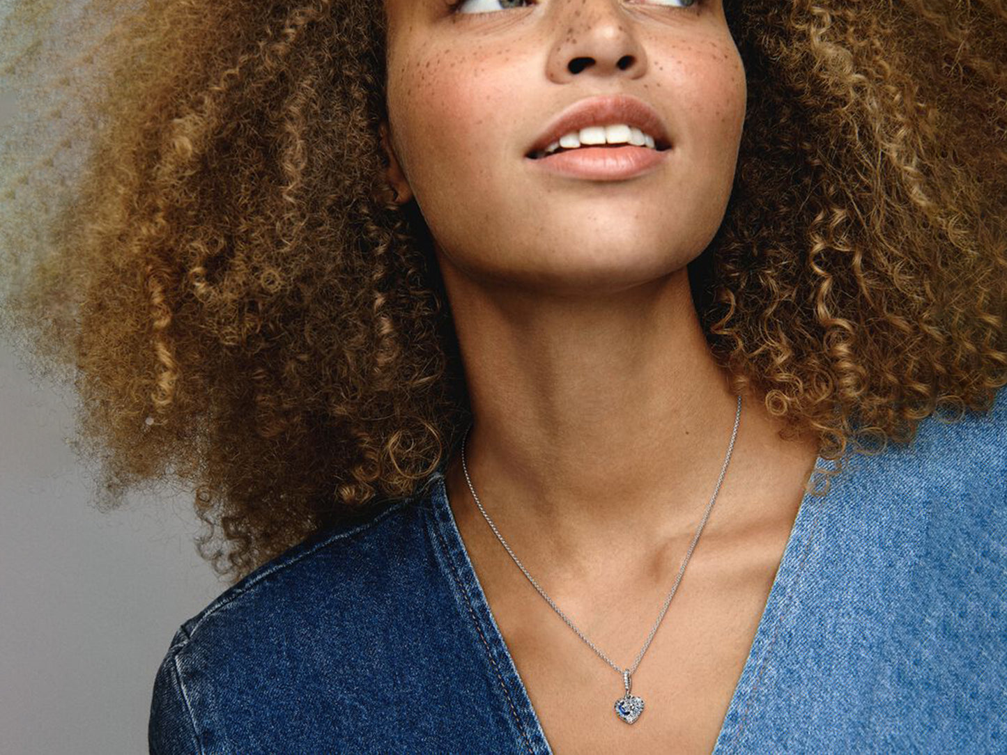 Sparkling Blue Moon & Stars Heart Necklace