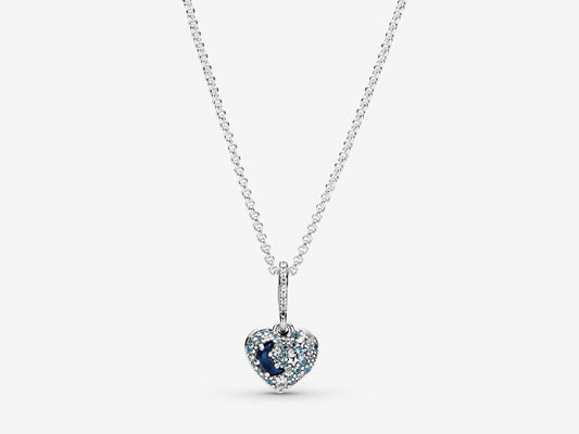 Sparkling Blue Moon & Stars Heart Necklace
