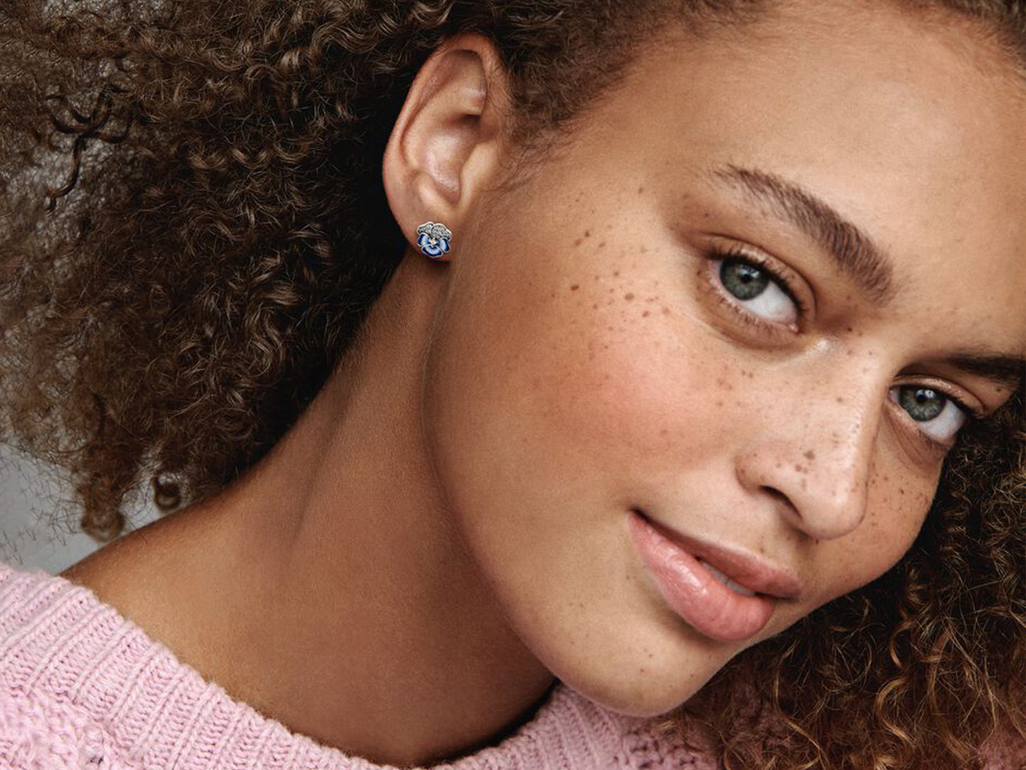 Blue Pansy Flower Stud Earrings