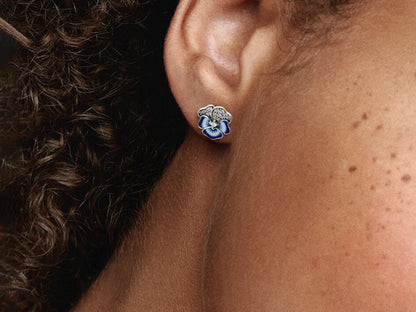 Blue Pansy Flower Stud Earrings
