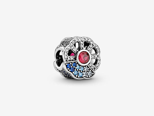 Blue & Pink Fan Silver Charm
