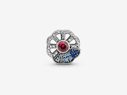 Blue & Pink Fan Silver Charm