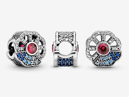Blue & Pink Fan Silver Charm