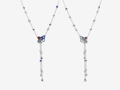 Blue & Pink Fan Y-Necklace