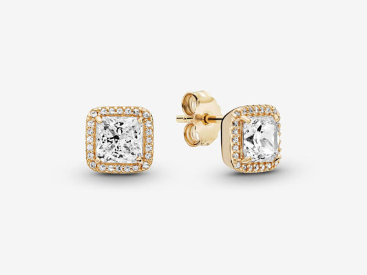 Square Sparkle Halo Stud Earrings
