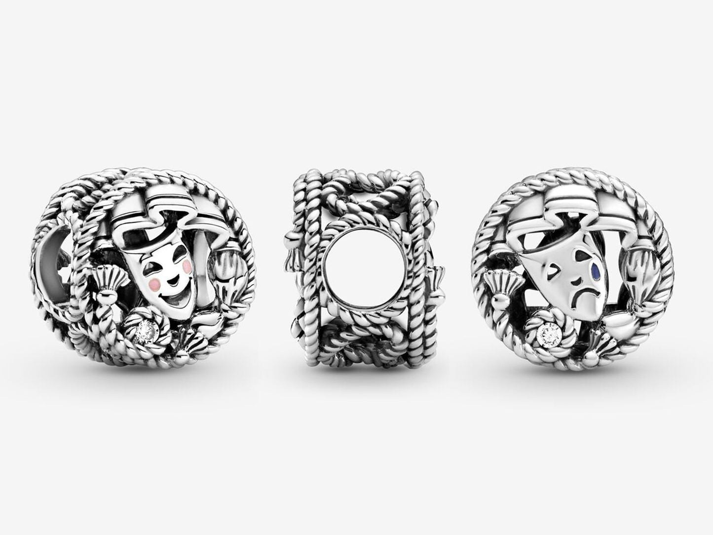 Comedy & Tragedy Theater Masks Silver Charm