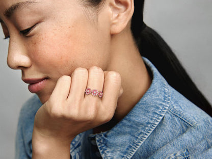 Pink Daisy Flower Trio Ring