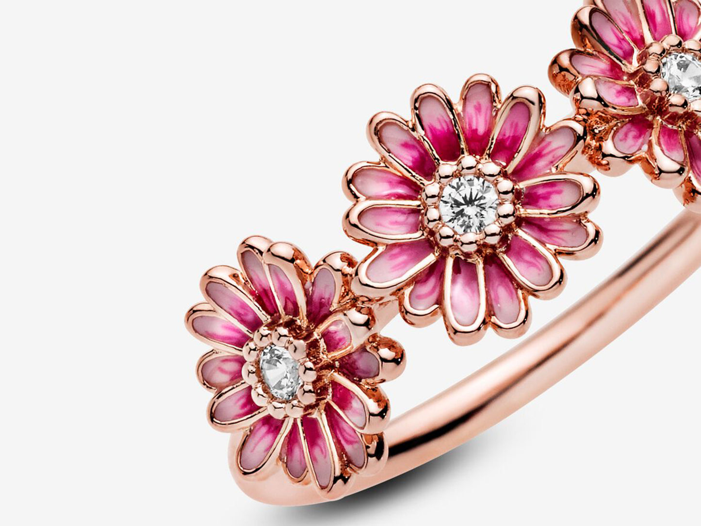 Pink Daisy Flower Trio Ring