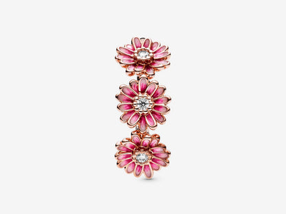 Pink Daisy Flower Trio Ring