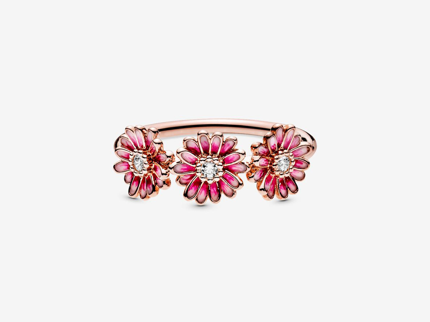 Pink Daisy Flower Trio Ring