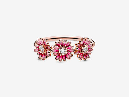 Pink Daisy Flower Trio Ring