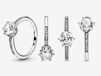 Clear Sparkling Crown Solitaire Ring