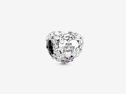 Mom Daisy Heart Charm