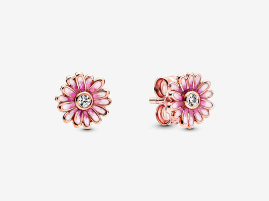 Pink Daisy Flower Stud Earrings