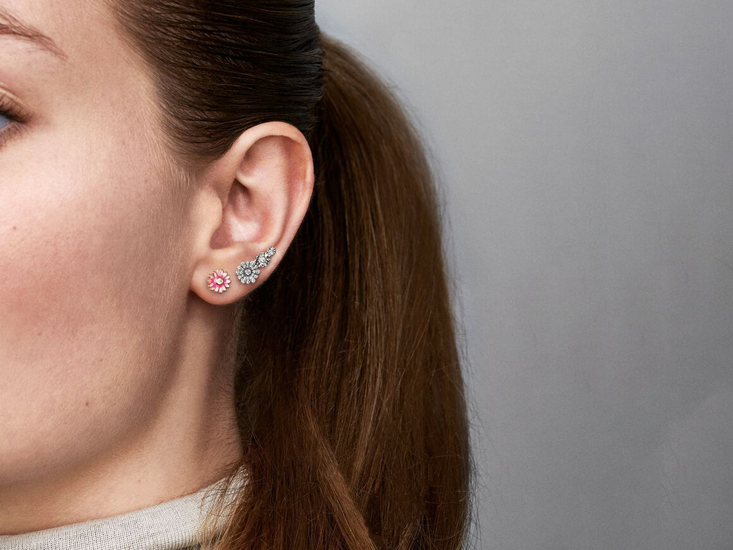 Sparkling Daisy Flower Trio Stud Earrings